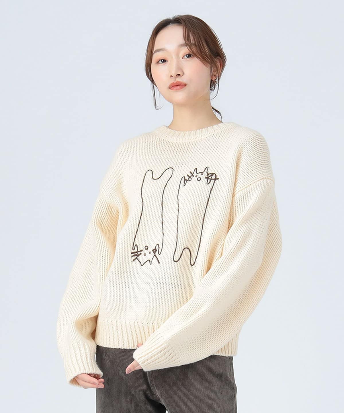 BEAMS HEART（ビームス ハート）アートネコ 刺繍 ニット プルオーバー