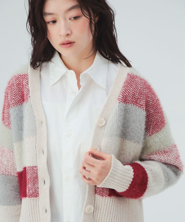 【10%OFFクーポン対象】チェック Vネック カーディガン