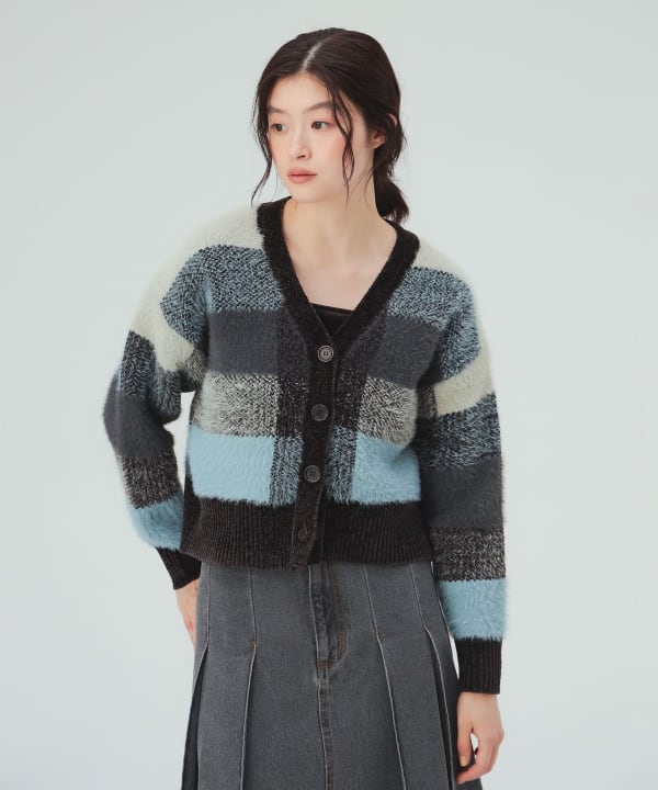 【10%OFFクーポン対象】チェック Vネック カーディガン