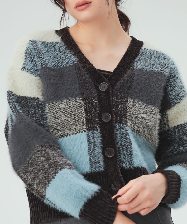 【10%OFFクーポン対象】チェック Vネック カーディガン