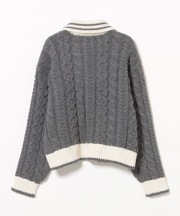 條紋領麻花針織衫