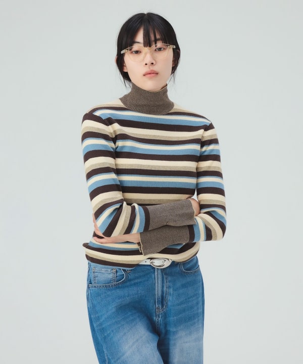 【10%OFFクーポン対象】マルチ ボーダー タートルネック ニット [H：169cm]