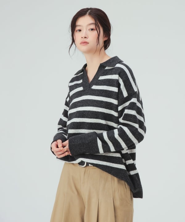 【10%OFFクーポン対象】スキッパー襟 ニット プルオーバー