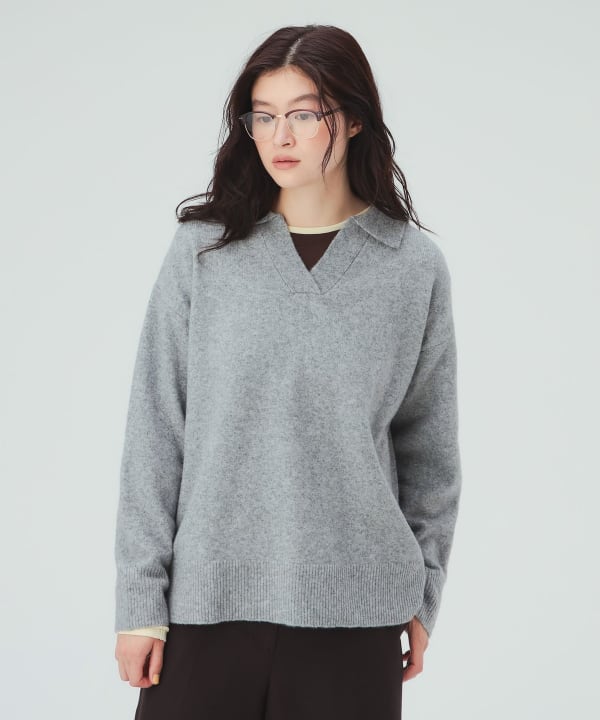 【10%OFFクーポン対象】スキッパー襟 ニット プルオーバー