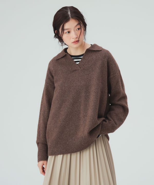 【10%OFFクーポン対象】スキッパー襟 ニット プルオーバー