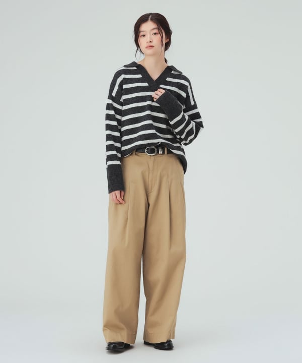【10%OFFクーポン対象】スキッパー襟 ニット プルオーバー