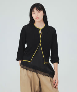 【10%OFFクーポン対象】配色 シアー ニット カーディガン