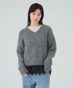 レースVネックニット