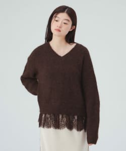 レースVネックニット
