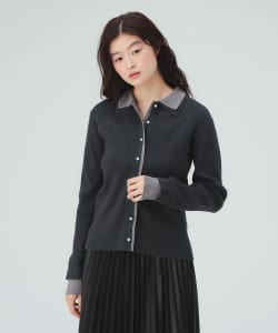 【10%OFFクーポン対象】ダブルカラー 配色 ニット カーディガン