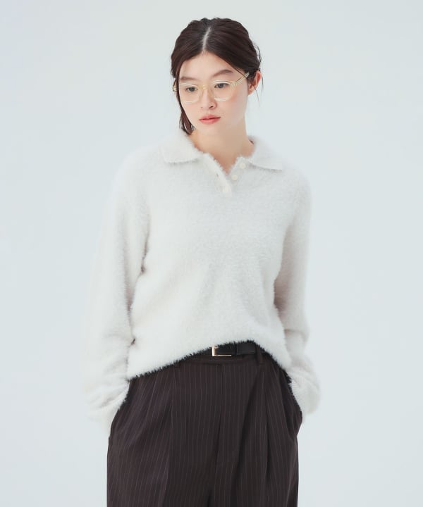 シャギー ポロ ニット 着膨れを防ぐ上品ポロニット [H：171cm]