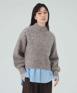 ミックスシャギー ハイネック ニット プルオーバー
