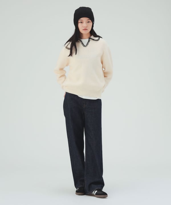 襟 配色 ステッチ ニット [H：171cm]