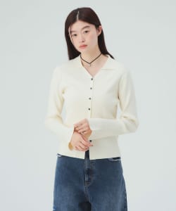 襟付き リブニット カーディガン