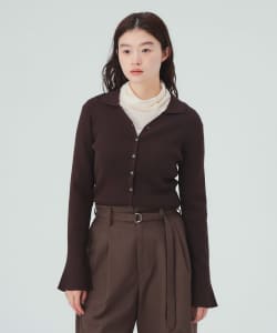 襟付き リブニット カーディガン