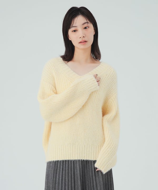 V领长毛绒套头衫