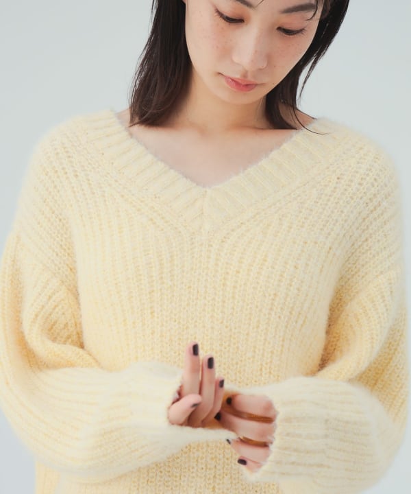 V领长毛绒套头衫