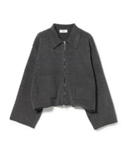 配色 衿付き ジップ ニット カーディガン