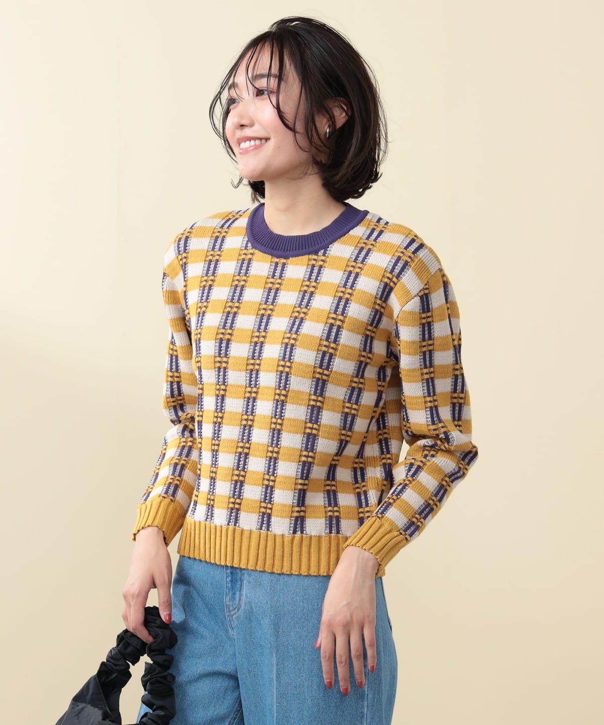フクレ チェック ニット(手洗い可能) トップス WOMEN YELLOW ONE SIZE フクレ チェック ニット(手洗い可能) トップス WOMEN YELLOW ONE SIZE