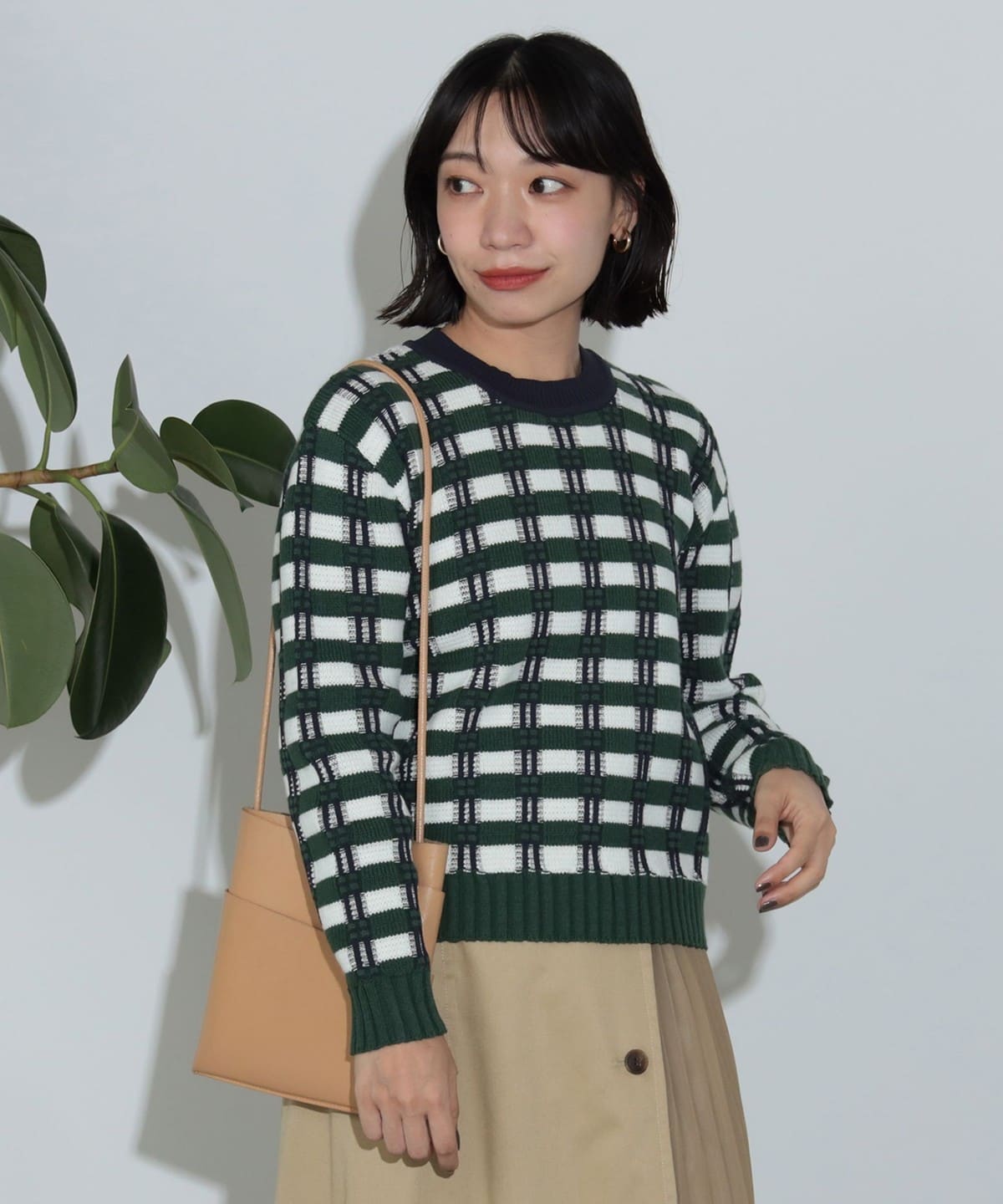 フクレ チェック ニット(手洗い可能) トップス WOMEN GREEN ONE SIZE フクレ チェック ニット(手洗い可能) トップス WOMEN GREEN ONE SIZE