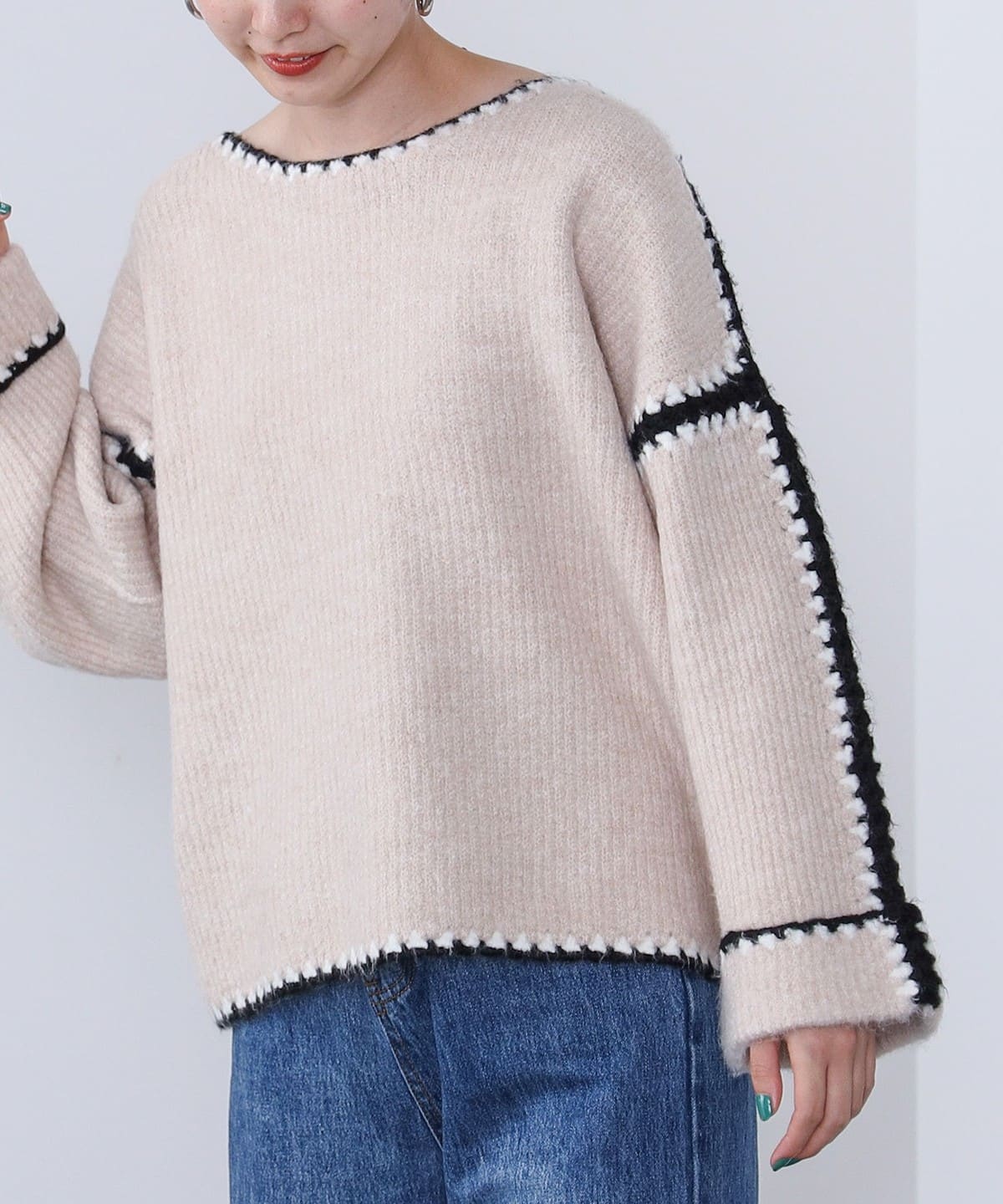 ハンドステッチ プルオーバー トップス WOMEN BEIGE ONE SIZE ハンドステッチ プルオーバー トップス WOMEN BEIGE ONE SIZE