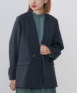 BEAMS HEART / 女裝 無領 格紋 西裝外套