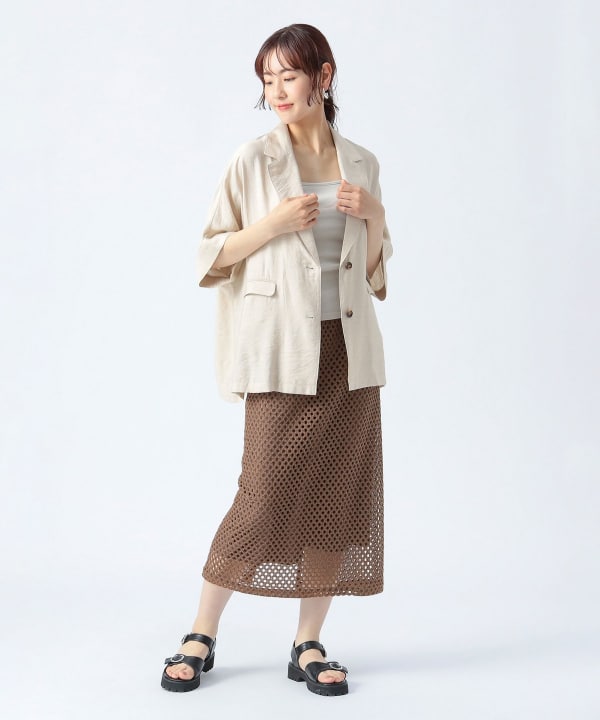 BEAMS HEART ベージュ バルーンスリーブ ジャケット BEAMS HEART｜フレンチスリーブ ジャケット 25SS 夏 半袖