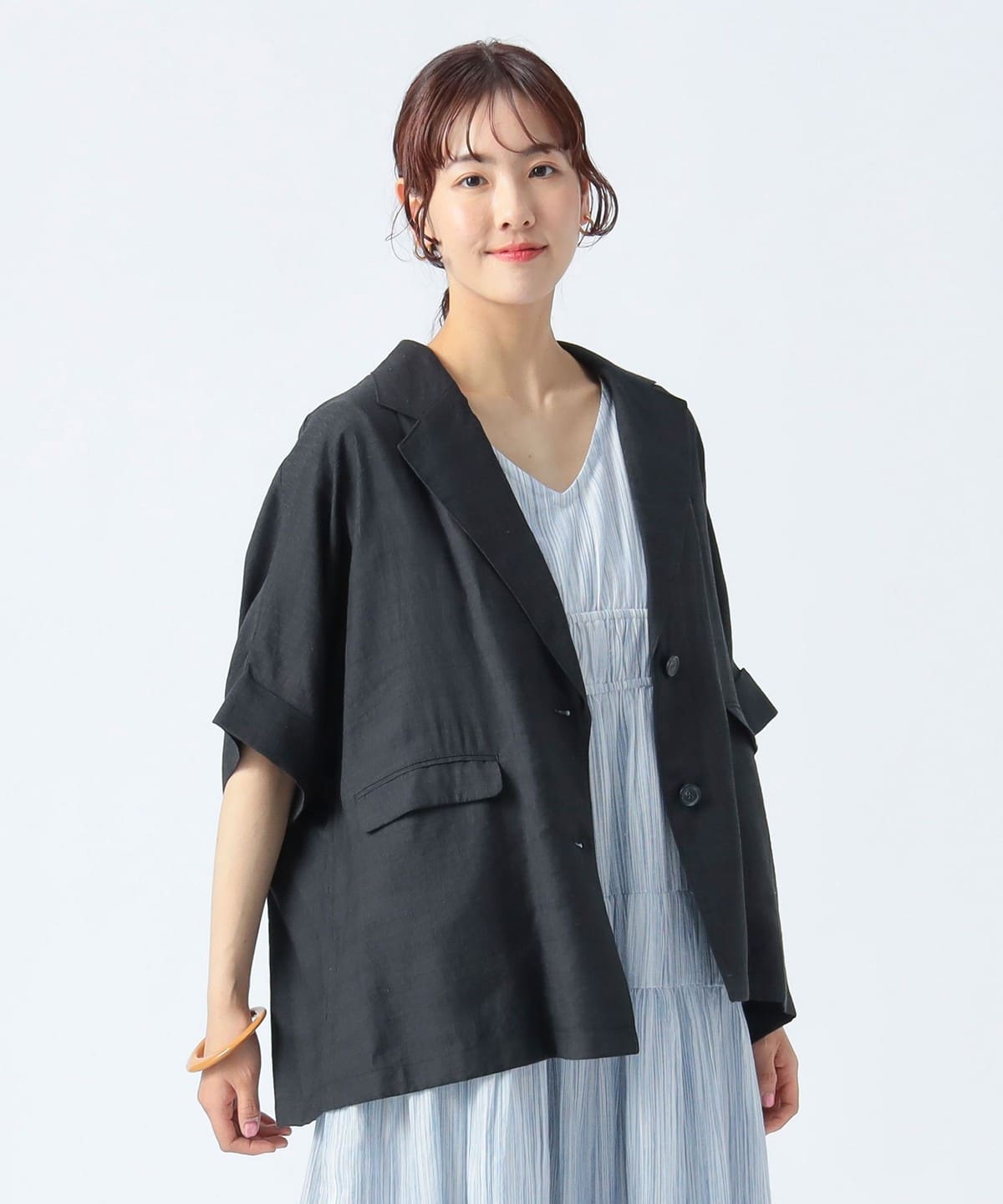 フレンチスリーブ ジャケット ジャケット WOMEN BLACK ONE SIZE