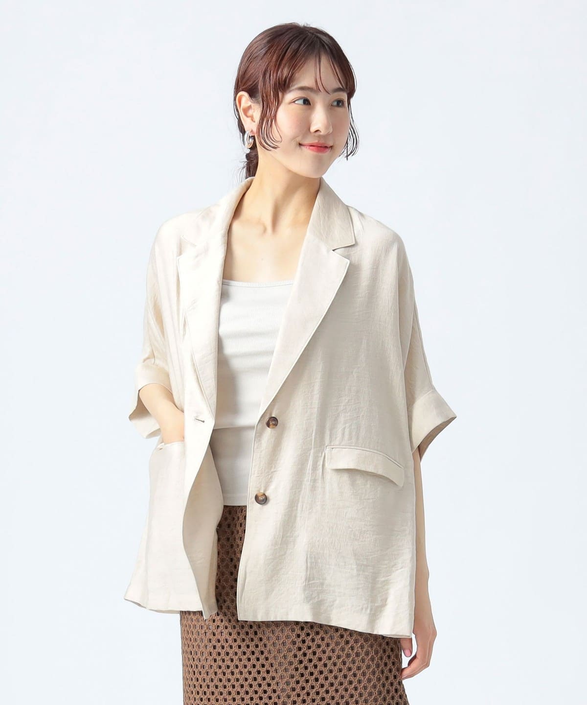 フレンチスリーブ ジャケット ジャケット WOMEN BEIGE ONE SIZE