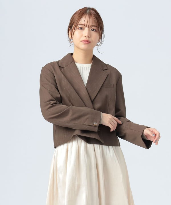 BEAMS HEART　ジャケット L BEAMS HEART（ビームス ハート）ラメ ストライプ クロップド