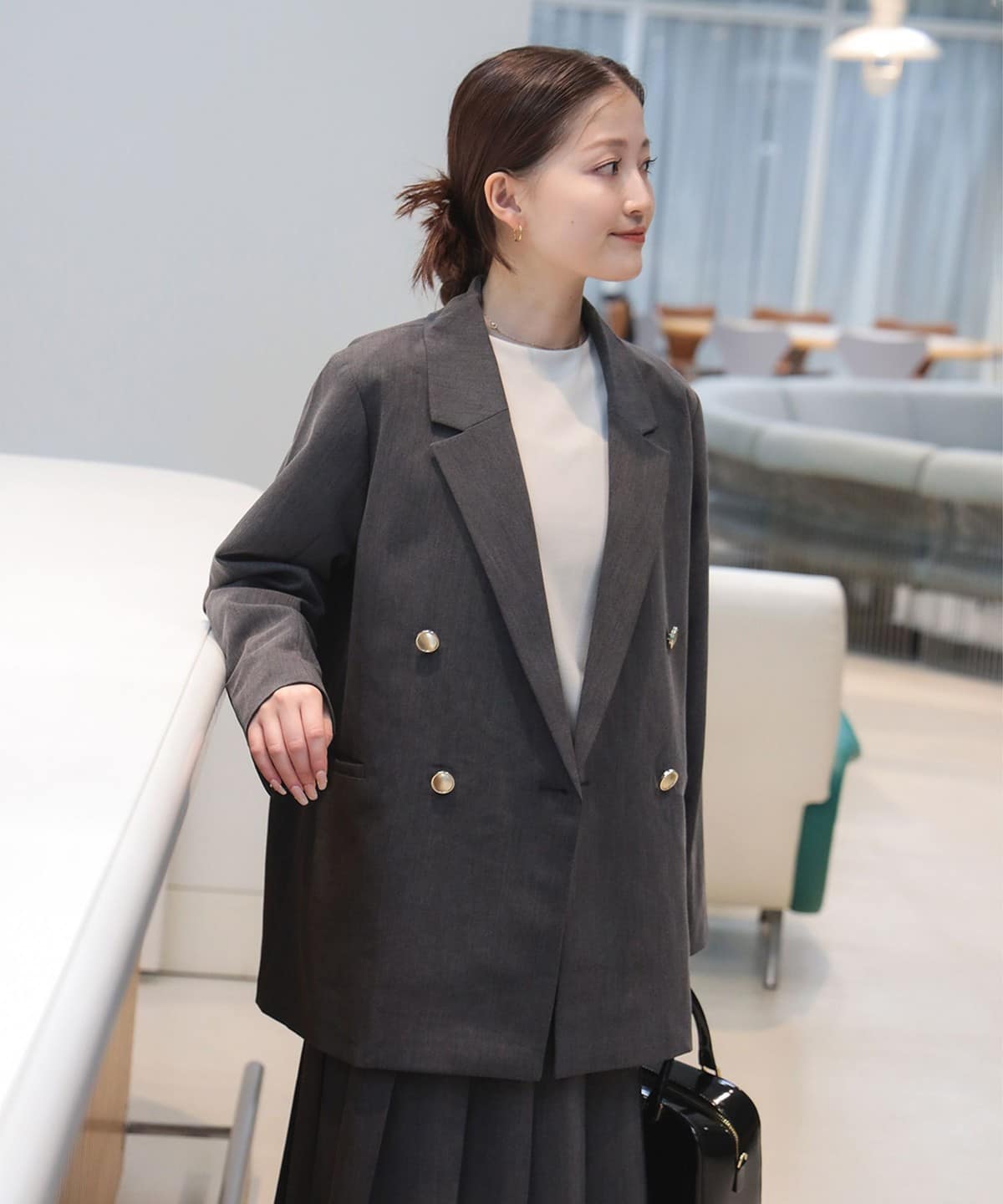 金ボタン ダブルジャケット ジャケット WOMEN GREY ONE SIZE 金ボタン ダブルジャケット ジャケット WOMEN GREY ONE SIZE