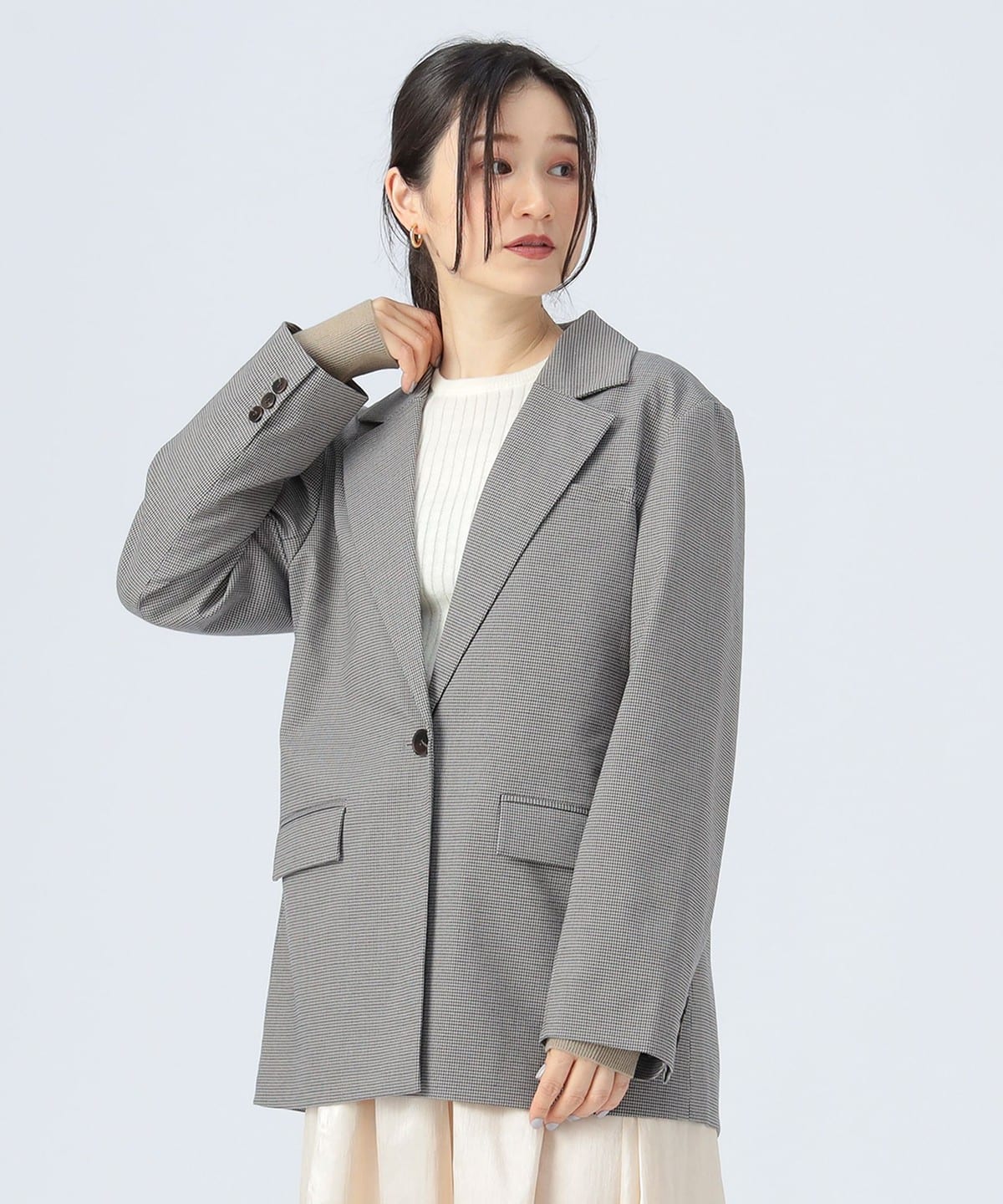 チェック柄 ビッグ テーラードジャケット ジャケット WOMEN GREY ONE SIZE チェック柄 ビッグ テーラードジャケット ジャケット WOMEN GREY ONE SIZE