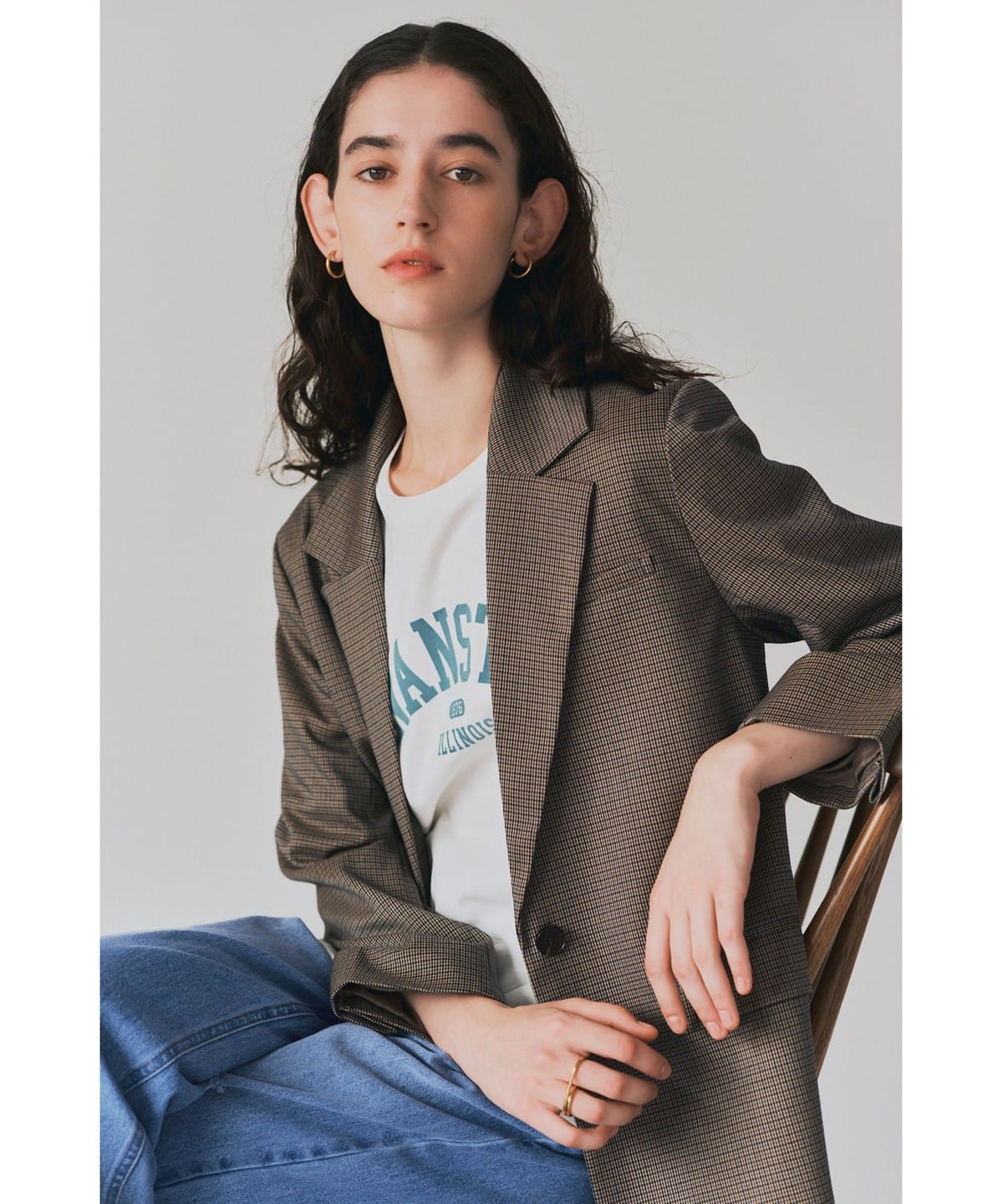 チェック柄 ビッグ テーラードジャケット ジャケット WOMEN BROWN ONE SIZE チェック柄 ビッグ テーラードジャケット ジャケット WOMEN BROWN ONE SIZE