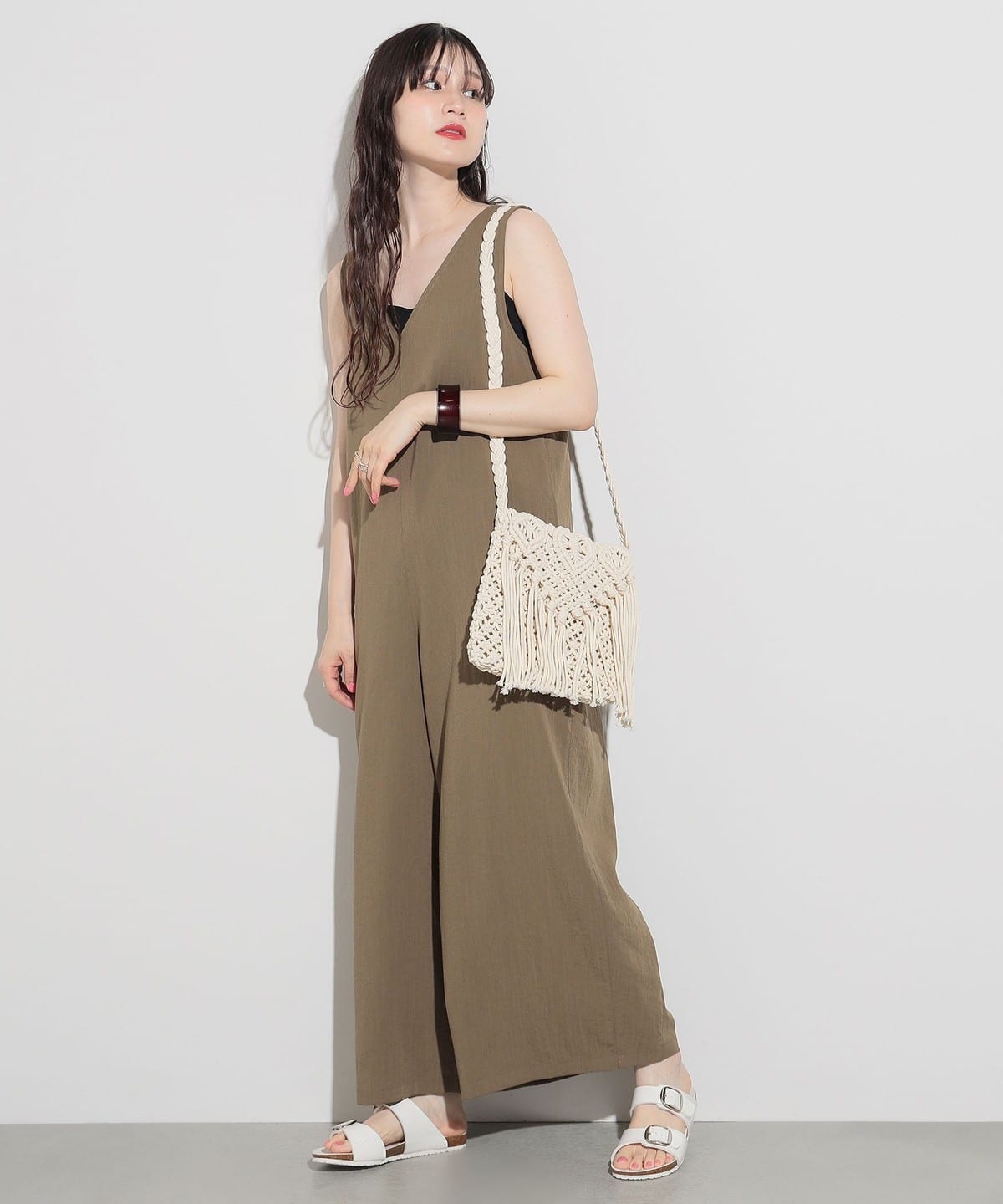 Vネック オールインワン パンツ WOMEN KHAKI M Vネック オールインワン パンツ WOMEN KHAKI M