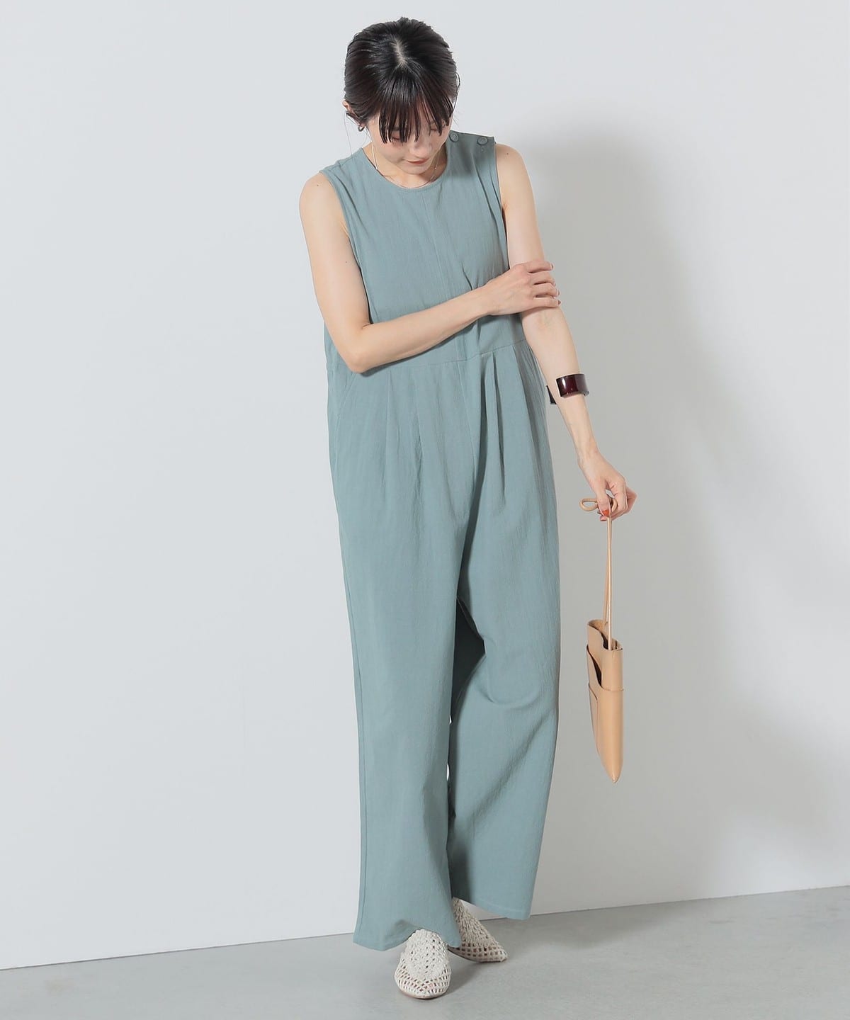 バックギャザー オールインワン パンツ WOMEN GREYISH BLUE ONE SIZE バックギャザー オールインワン パンツ WOMEN GREYISH BLUE ONE SIZE