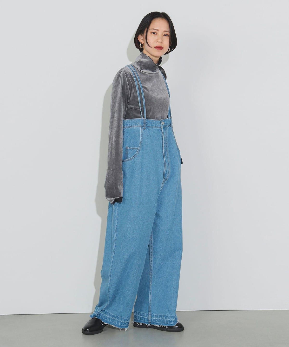 未使用級】BEAMS HEART スリーピース デニム調 コーデュロイ 遣 青 