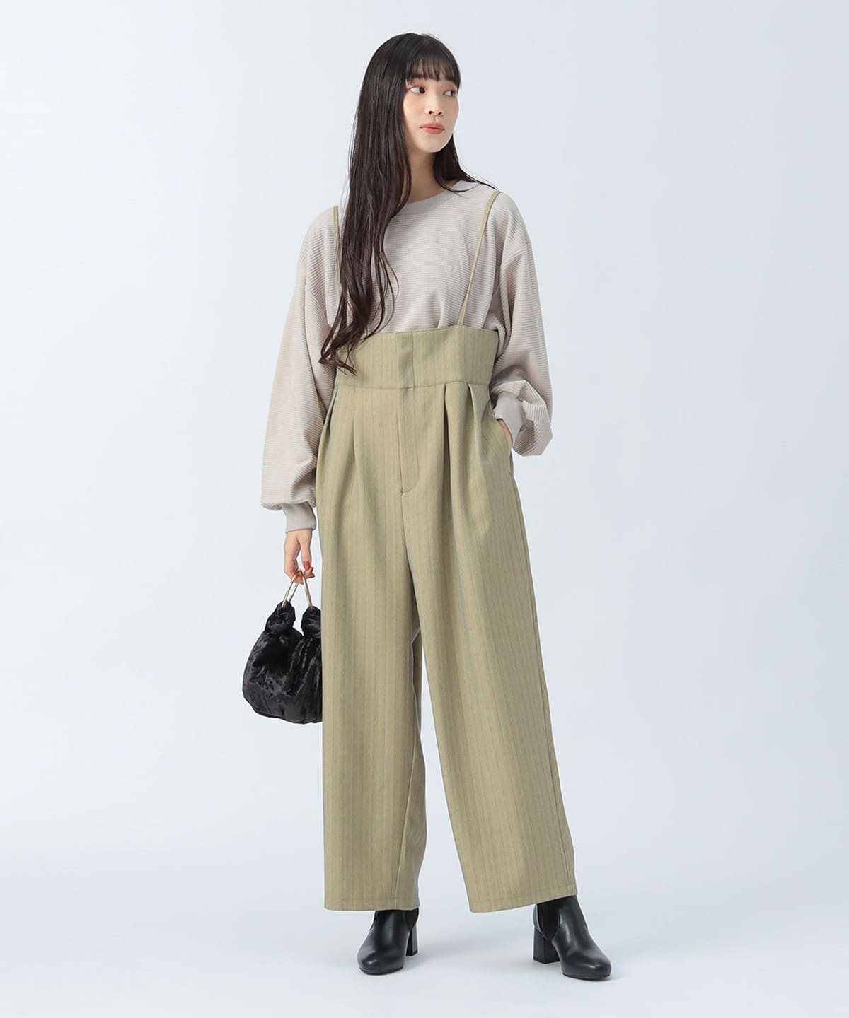 ピンストライプ柄 キャミソール サロペット パンツ WOMEN YELLOW ONE SIZE