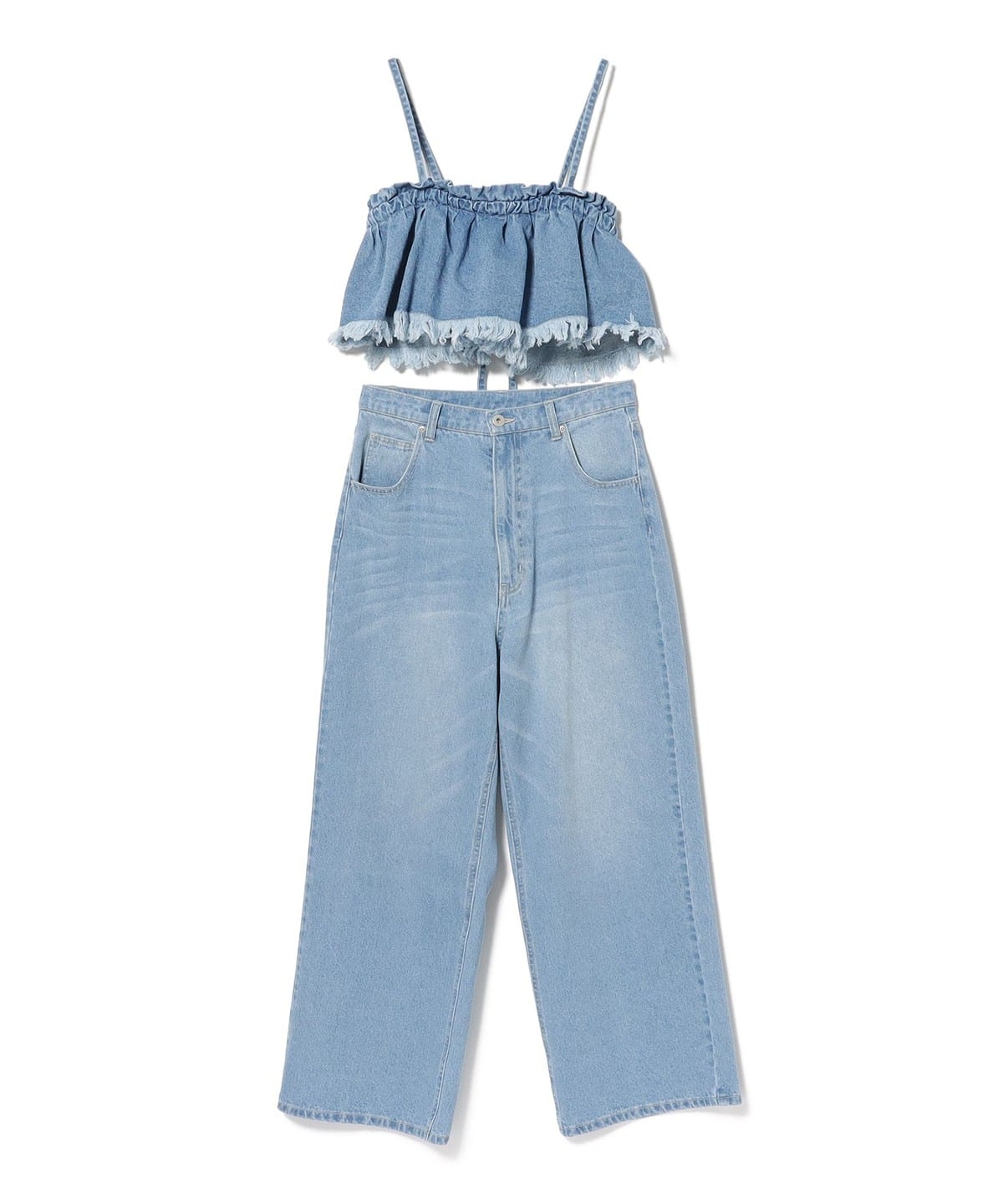 BEAMS HEART（ビームス ハート）フリル デニム ビスチェ × パンツ