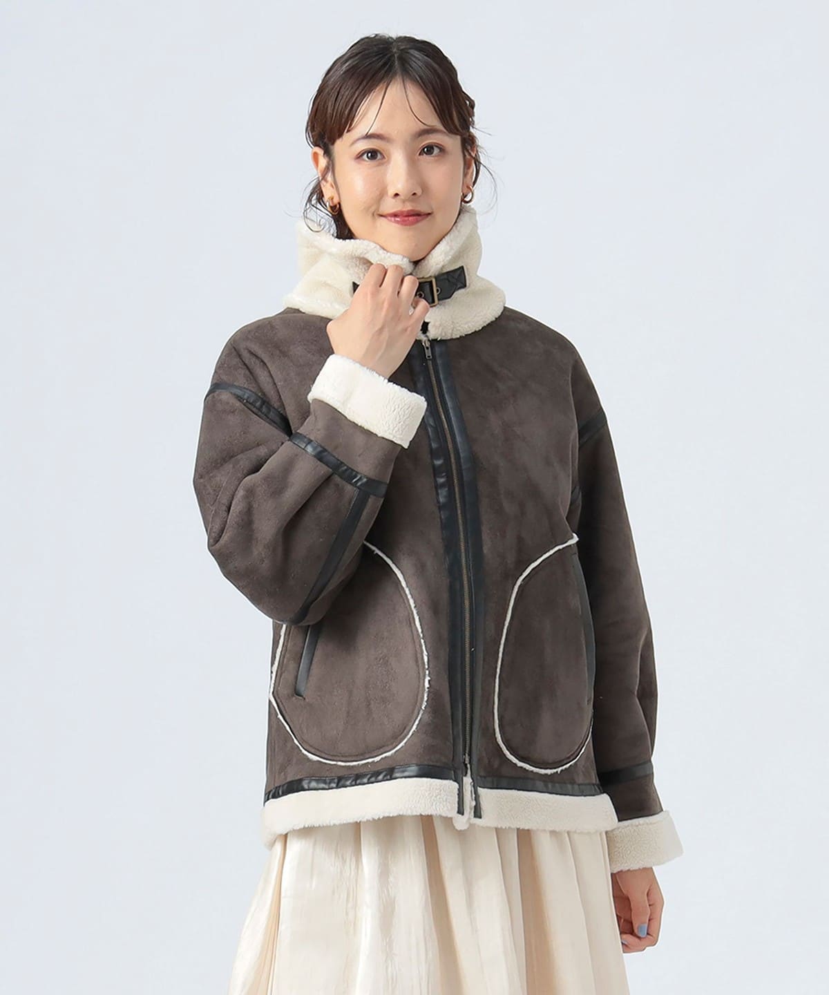 フェイクムートン フライトジャケット ブルゾン WOMEN DARK BROWN ONE SIZE フェイクムートン フライトジャケット ブルゾン WOMEN DARK BROWN ONE SIZE