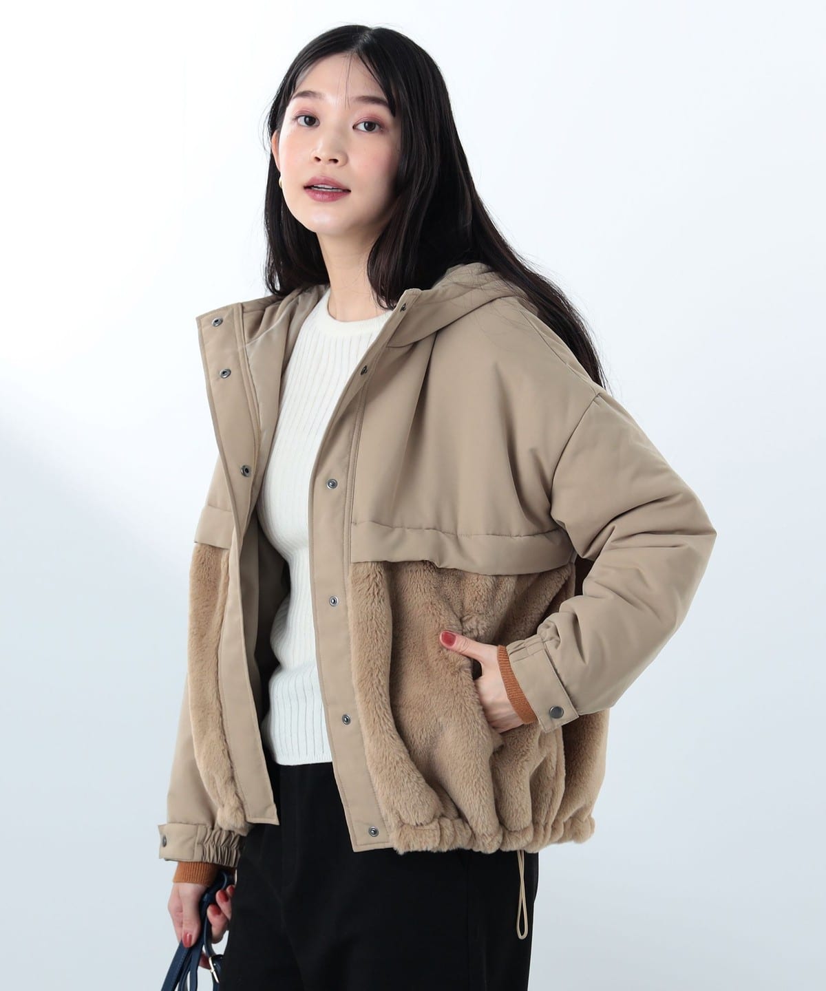 異素材切り替え フード付き ブルゾン ブルゾン WOMEN DARK BEIGE ONE SIZE 異素材切り替え フード付き ブルゾン ブルゾン WOMEN DARK BEIGE ONE SIZE