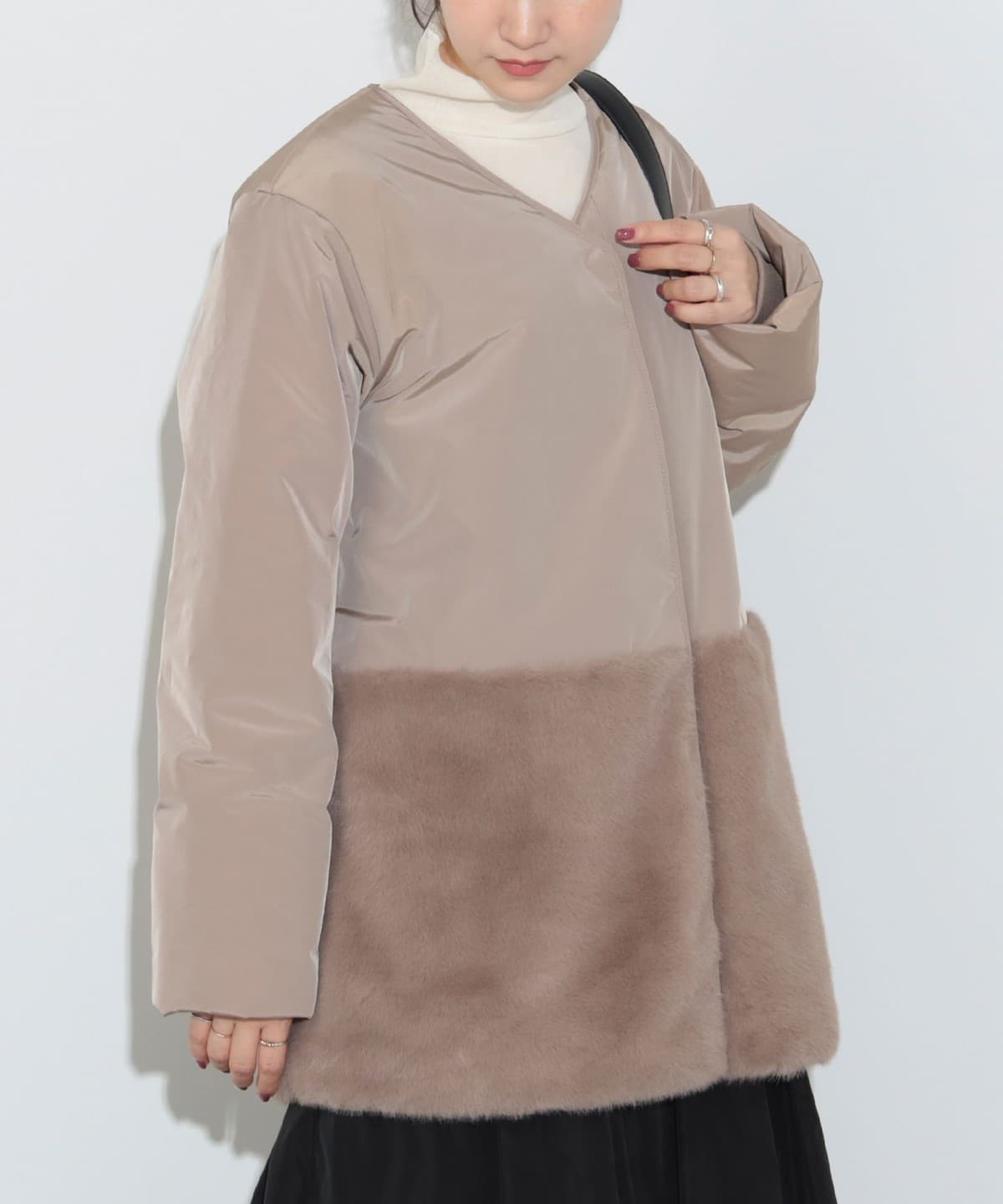 裾フェイクファー ドッキング ブルゾン ブルゾン WOMEN BEIGE ONE SIZE 裾フェイクファー ドッキング ブルゾン ブルゾン WOMEN BEIGE ONE SIZE