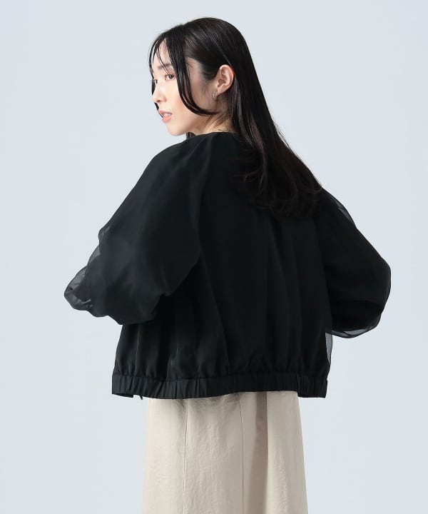 Ray BEAMS シアーギャザーブルゾン ブラック BEAMS HEART（ビームス ハート）シアーギャザー ブルゾン