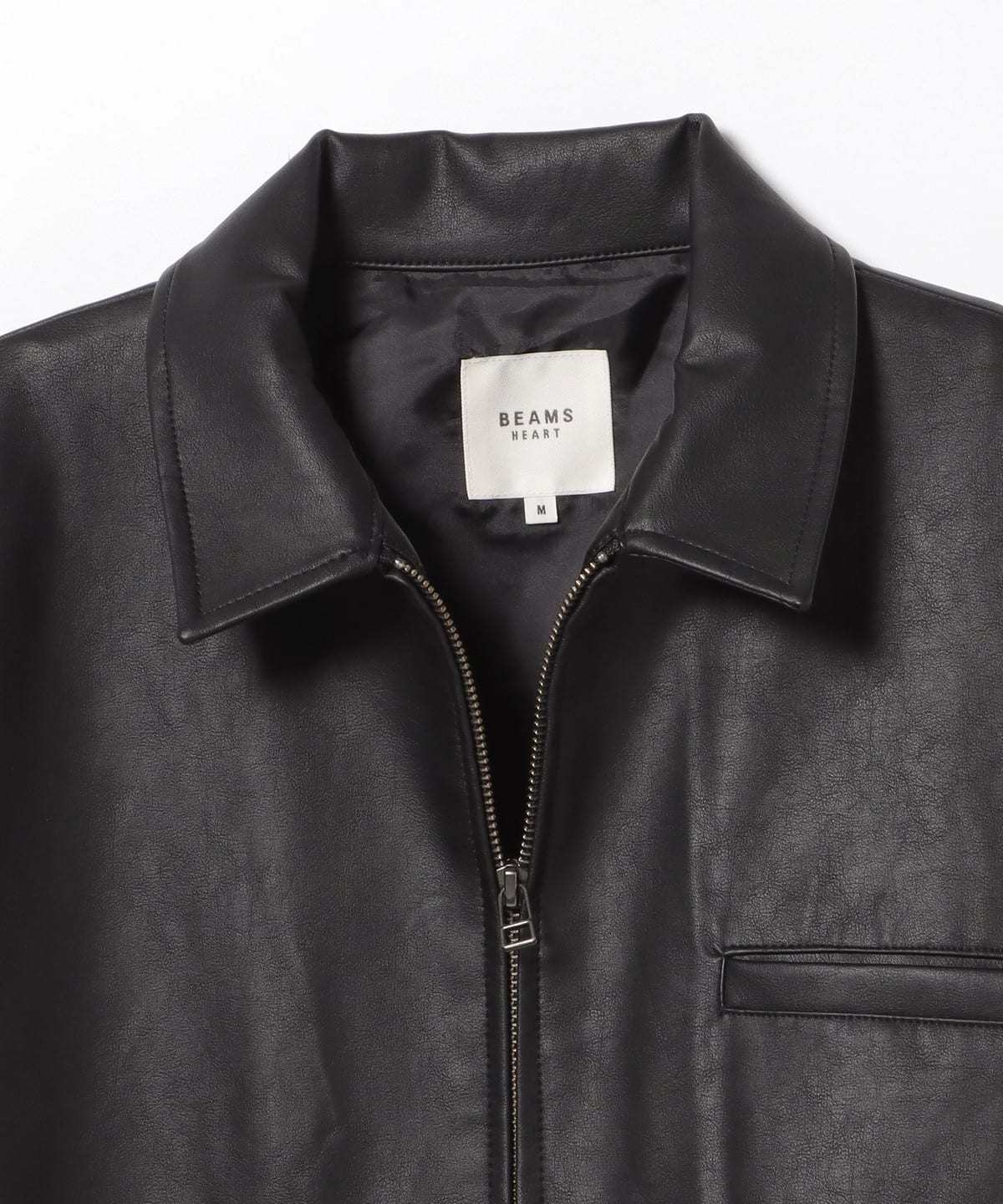 BEAMS HEART ブラック フェイクレザー ブルゾン ヴィンテージライク フェイクレザー ブルゾン（ブルゾン