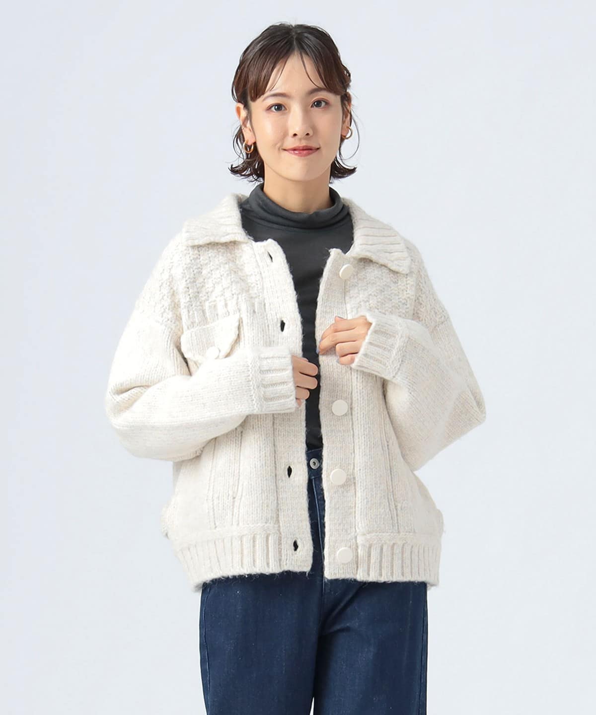Gジャン風 ニット ブルゾン ブルゾン WOMEN IVORY ONE SIZE Gジャン風 ニット ブルゾン ブルゾン WOMEN IVORY ONE SIZE