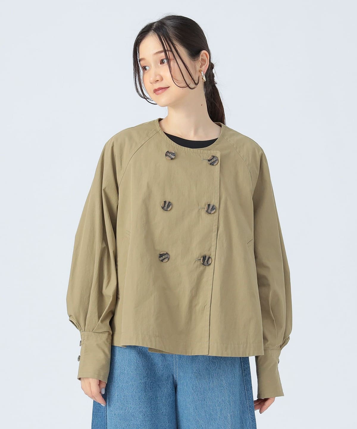 後ろ フレア ノーカラー ブルゾン ブルゾン WOMEN BEIGE ONE SIZE 後ろ フレア ノーカラー ブルゾン ブルゾン WOMEN BEIGE ONE SIZE