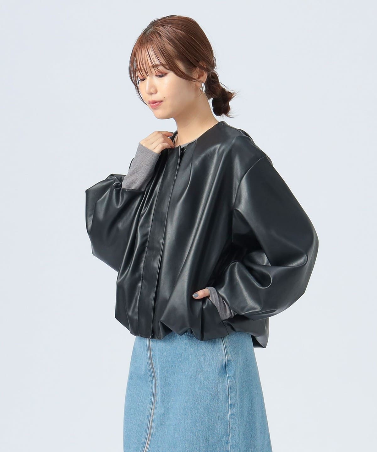 フェイクレザー コクーン ブルゾン ブルゾン WOMEN BLACK ONE SIZE フェイクレザー コクーン ブルゾン ブルゾン WOMEN BLACK ONE SIZE
