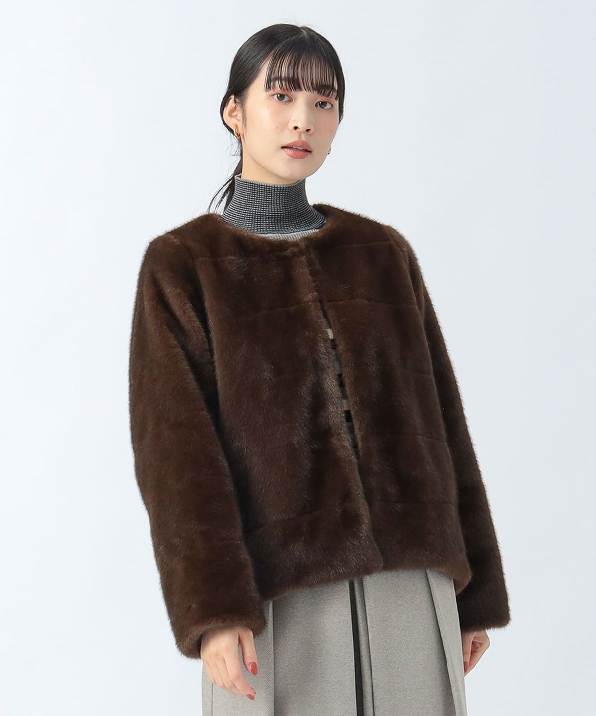 フェイクファー ノーカラー ジャケット ジャケット WOMEN BROWN ONE SIZE フェイクファー ノーカラー ジャケット ジャケット WOMEN BROWN ONE SIZE