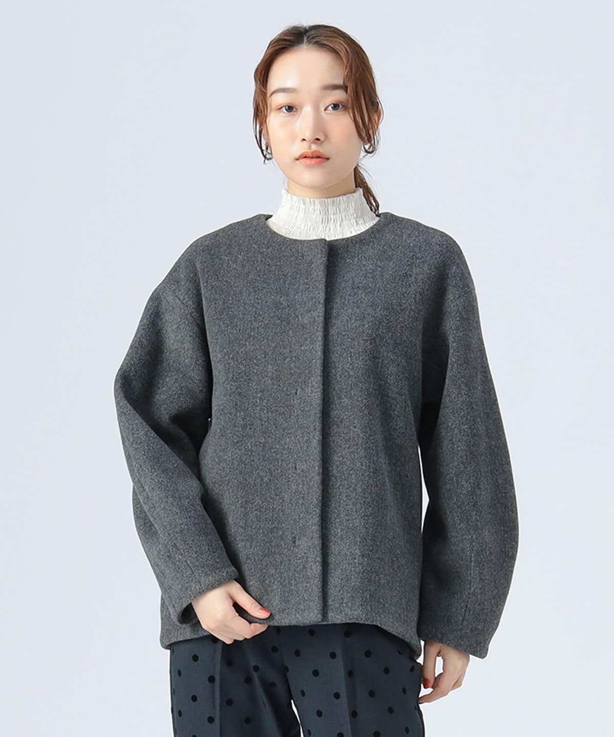 メランジ ノーカラー ジャケット ジャケット WOMEN CHARCOAL ONE SIZE メランジ ノーカラー ジャケット ジャケット WOMEN CHARCOAL ONE SIZE