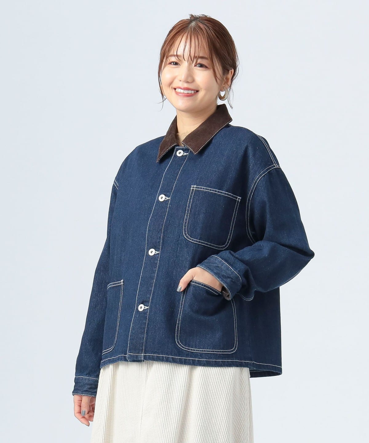 襟 コーデュロイ カバーオール ジャケット ブルゾン WOMEN INDIGO ONE SIZE 襟 コーデュロイ カバーオール ジャケット ブルゾン WOMEN INDIGO ONE SIZE