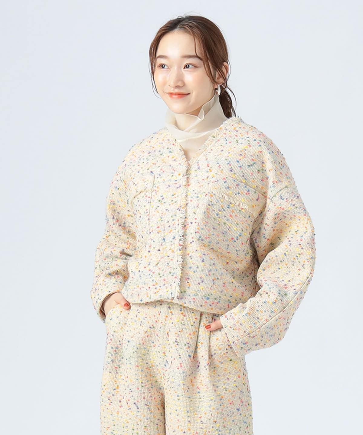 カラーネップ ツイードブルゾン ブルゾン WOMEN IVORY ONE SIZE カラーネップ ツイードブルゾン ブルゾン WOMEN IVORY ONE SIZE